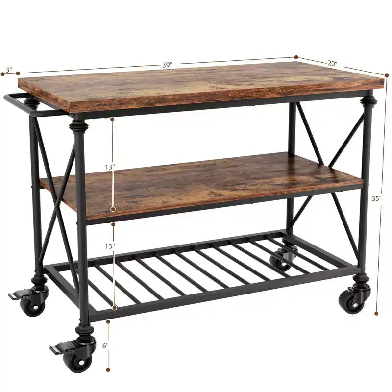 Besiost Chariot d'îlot de cuisine à 3 niveaux avec roulettes, Étagères de rangement de cuisine avec roulettes verrouillables