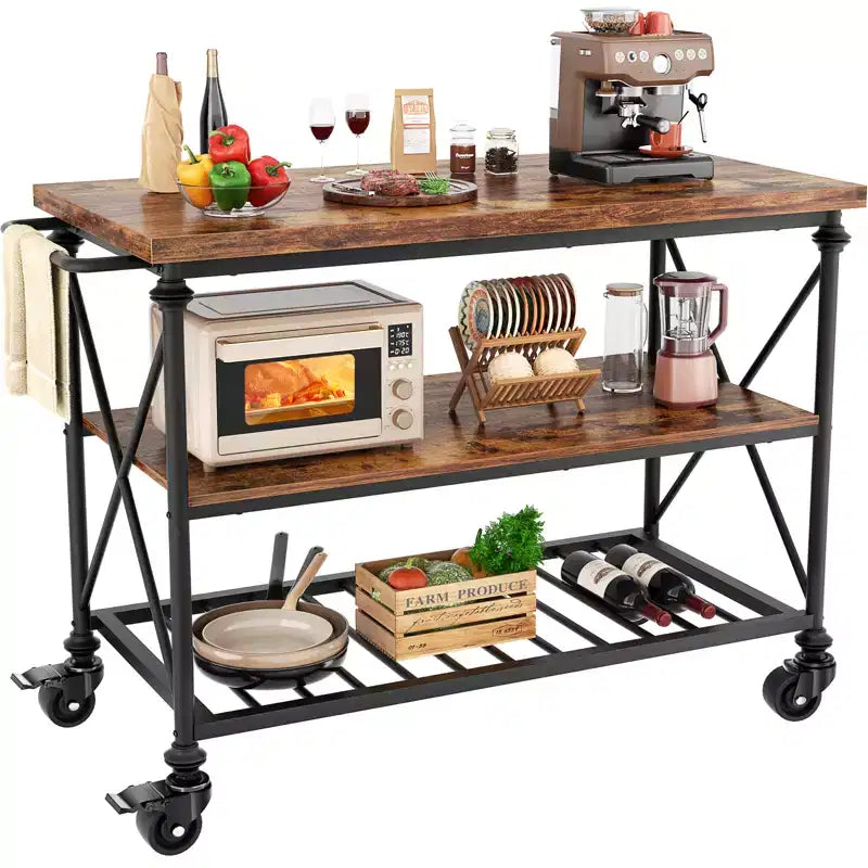 Besiost Chariot d'îlot de cuisine à 3 niveaux avec roulettes, Étagères de rangement de cuisine avec roulettes verrouillables