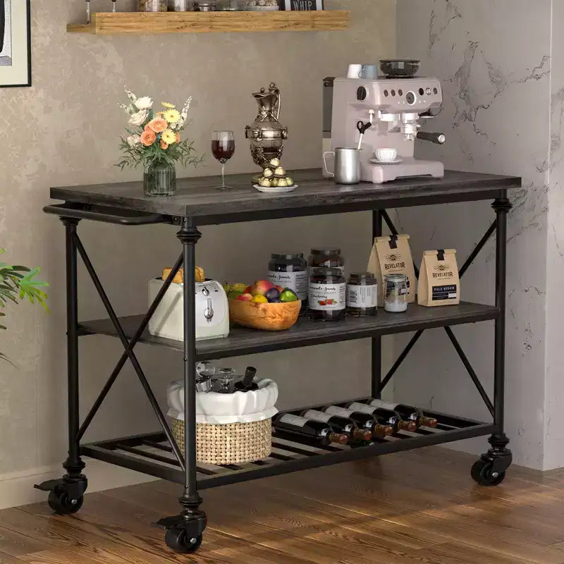 Besiost Chariot d'îlot de cuisine à 3 niveaux avec roulettes, Étagères de rangement de cuisine avec roulettes verrouillables