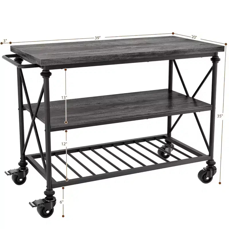 Besiost Chariot d'îlot de cuisine à 3 niveaux avec roulettes, Étagères de rangement de cuisine avec roulettes verrouillables