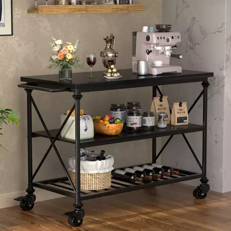 Besiost Chariot d'îlot de cuisine à 3 niveaux avec roulettes, Étagères de rangement de cuisine avec roulettes verrouillables