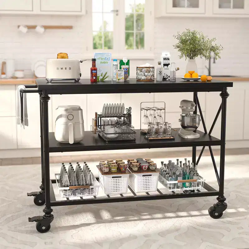 Besiost Chariot d'îlot de cuisine à 3 niveaux avec roulettes, Étagères de rangement de cuisine avec roulettes verrouillables