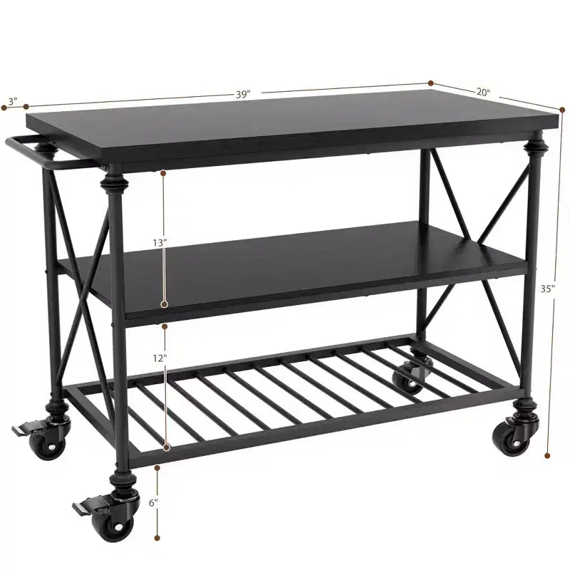 Besiost Chariot d'îlot de cuisine à 3 niveaux avec roulettes, Étagères de rangement de cuisine avec roulettes verrouillables