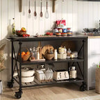 Besiost 3-Tier Kitchen Island Cart with Wheels, Kitchen Storage Shelves with Lockable Casters