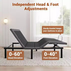 Cadre de lit réglable, inclinaison tête et pieds, cadre de lit ergonomique avec 2 ports USB et veilleuse LED, massage et télécommande sans fil, moteur silencieux, noir