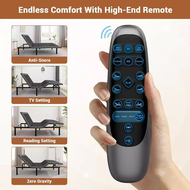 Cadre de lit réglable, inclinaison tête et pieds, cadre de lit ergonomique avec 2 ports USB et veilleuse LED, massage et télécommande sans fil, moteur silencieux, noir