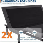 Cadre de lit réglable, inclinaison tête et pieds, cadre de lit ergonomique avec 2 ports USB et veilleuse LED, massage et télécommande sans fil, moteur silencieux, noir