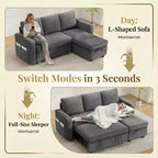 Canapé-lit convertible Dyonery 81 en chenille avec méridienne de rangement réversible, canapé d'angle en L avec couchage d'appoint pour chambre d'amis