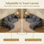 Canapé-lit convertible Dyonery 81 en chenille avec méridienne de rangement réversible, canapé d'angle en L avec couchage d'appoint pour chambre d'amis