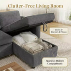 Canapé-lit convertible Dyonery 81 en chenille avec méridienne de rangement réversible, canapé d'angle en L avec couchage d'appoint pour chambre d'amis