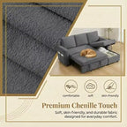 Canapé-lit convertible Dyonery 81 en chenille avec méridienne de rangement réversible, canapé d'angle en L avec couchage d'appoint pour chambre d'amis