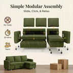 Canapé-lit convertible Dyonery 81 en chenille avec méridienne de rangement réversible, canapé d'angle en L avec couchage d'appoint pour chambre d'amis