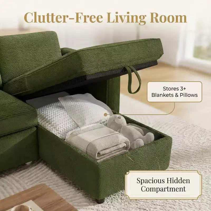 Canapé-lit convertible Dyonery 81 en chenille avec méridienne de rangement réversible, canapé d'angle en L avec couchage d'appoint pour chambre d'amis