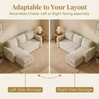 Canapé-lit convertible Dyonery 81 en chenille avec méridienne de rangement réversible, canapé d'angle en L avec couchage d'appoint pour chambre d'amis