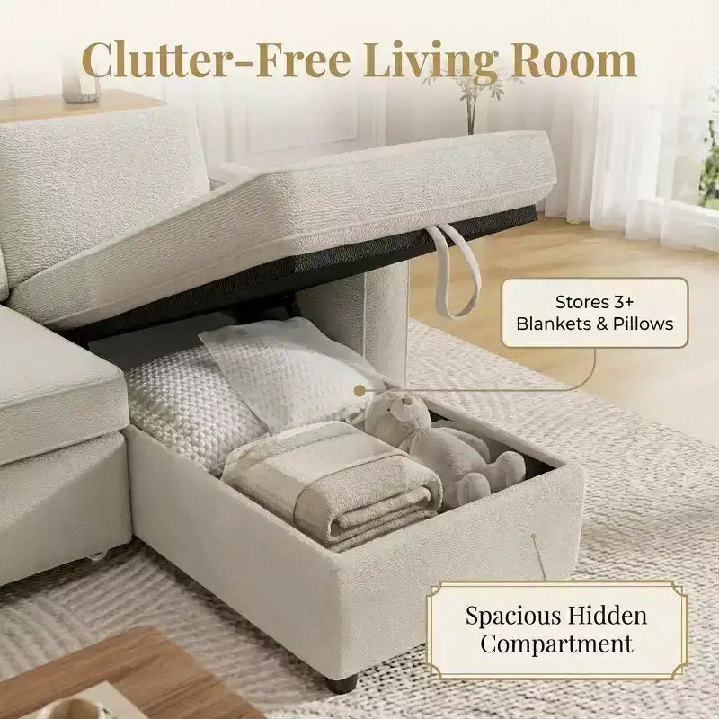 Canapé-lit convertible Dyonery 81 en chenille avec méridienne de rangement réversible, canapé d'angle en L avec couchage d'appoint pour chambre d'amis