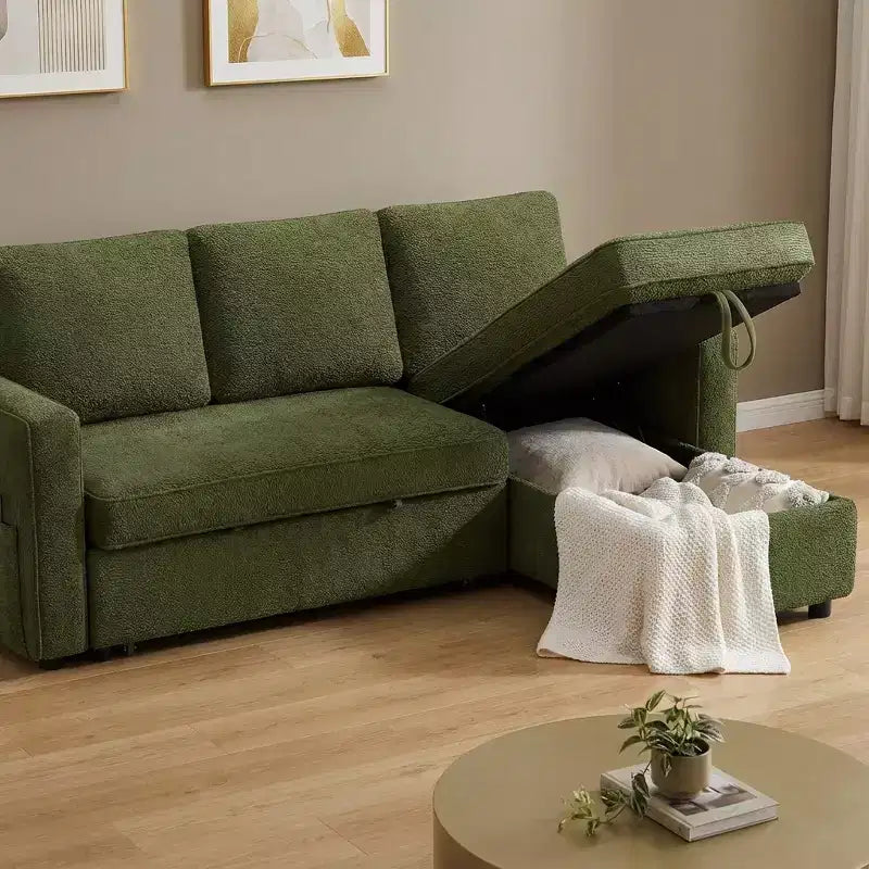 Canapé-lit convertible Dyonery 81 en chenille avec méridienne de rangement réversible, canapé d'angle en L avec couchage d'appoint pour chambre d'amis