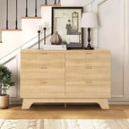Acekool Commode 6 Tiroirs Cannelés Chêne Naturel Meuble de Rangement Courbé pour Chambre Salon Entrée