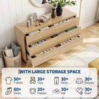 Acekool Commode 6 Tiroirs Cannelés Chêne Naturel Meuble de Rangement Courbé pour Chambre Salon Entrée