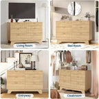 Acekool Commode 6 Tiroirs Cannelés Chêne Naturel Meuble de Rangement Courbé pour Chambre Salon Entrée
