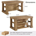 Îlot de cuisine de style campagnard Lantine 55 pouces avec rangement, table de bar centrale en bois à 3 niveaux avec grand comptoir pour cuisine, salle à manger, brun rustique