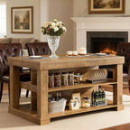 Îlot de cuisine de style campagnard Lantine 55 pouces avec rangement, table de bar centrale en bois à 3 niveaux avec grand comptoir pour cuisine, salle à manger, brun rustique