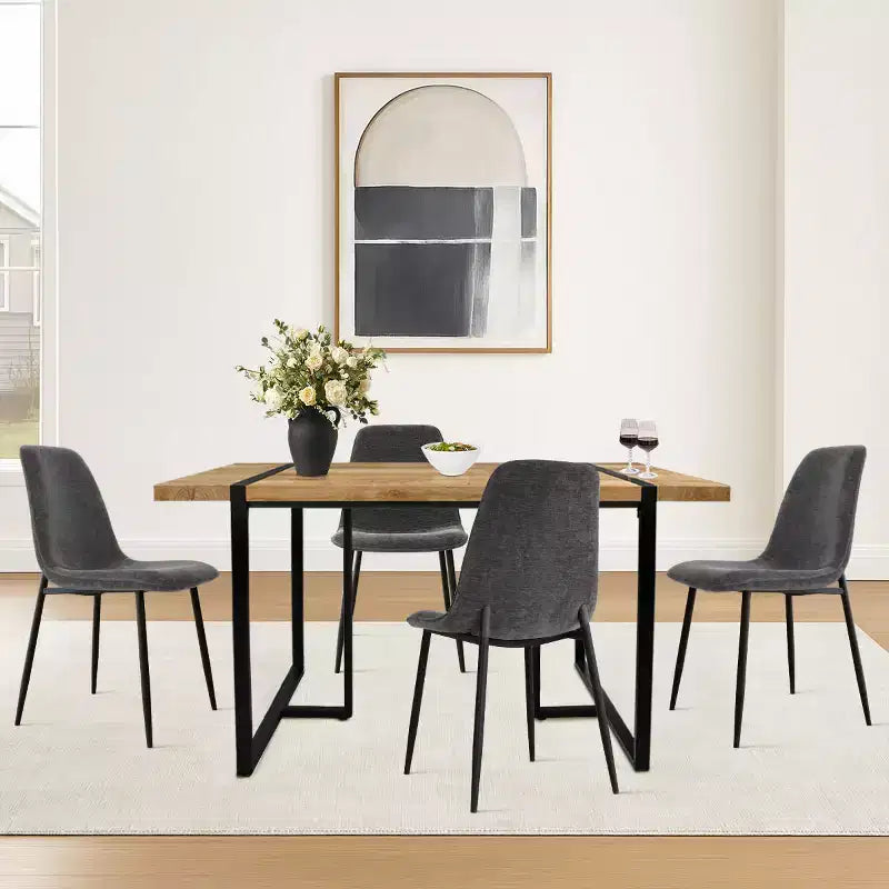 Ensemble de salle à manger moderne 5 pièces, table rectangulaire de 150 cm avec 4 chaises rembourrées, meubles pour petits espaces de cuisine et salle à manger - Panipeachy