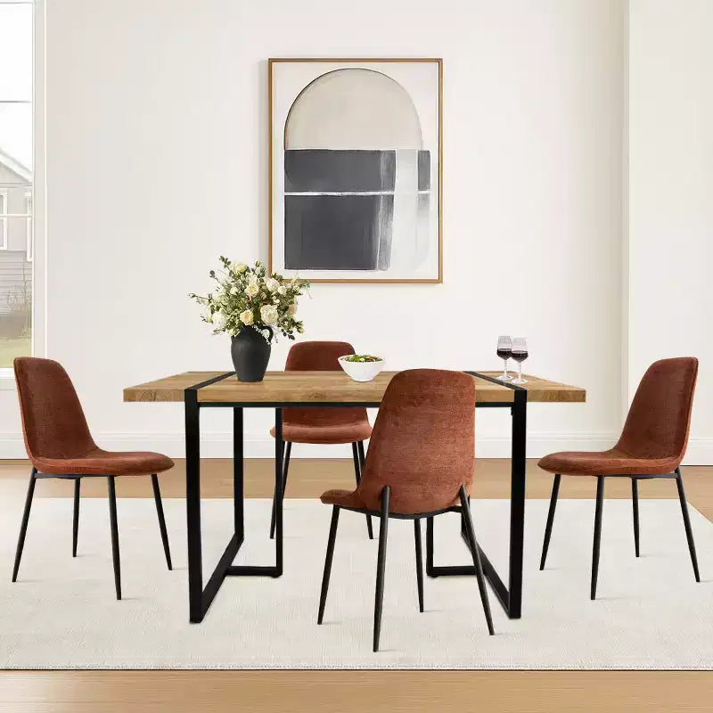 Ensemble de salle à manger moderne 5 pièces, table rectangulaire de 150 cm avec 4 chaises rembourrées, meubles pour petits espaces de cuisine et salle à manger - Panipeachy