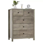 Commode 5 tiroirs - Meuble de rangement moderne en bois de 140 cm de haut avec dispositif anti-basculement pour chambre à coucher, salon, entrée, couloir et bureau à domicile