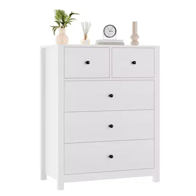 Commode 5 tiroirs - Meuble de rangement moderne en bois de 140 cm de haut avec dispositif anti-basculement pour chambre à coucher, salon, entrée, couloir et bureau à domicile