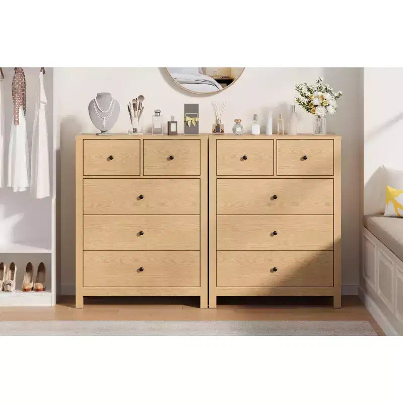 Commode 5 tiroirs - Meuble de rangement moderne en bois de 140 cm de haut avec dispositif anti-basculement pour chambre à coucher, salon, entrée, couloir et bureau à domicile