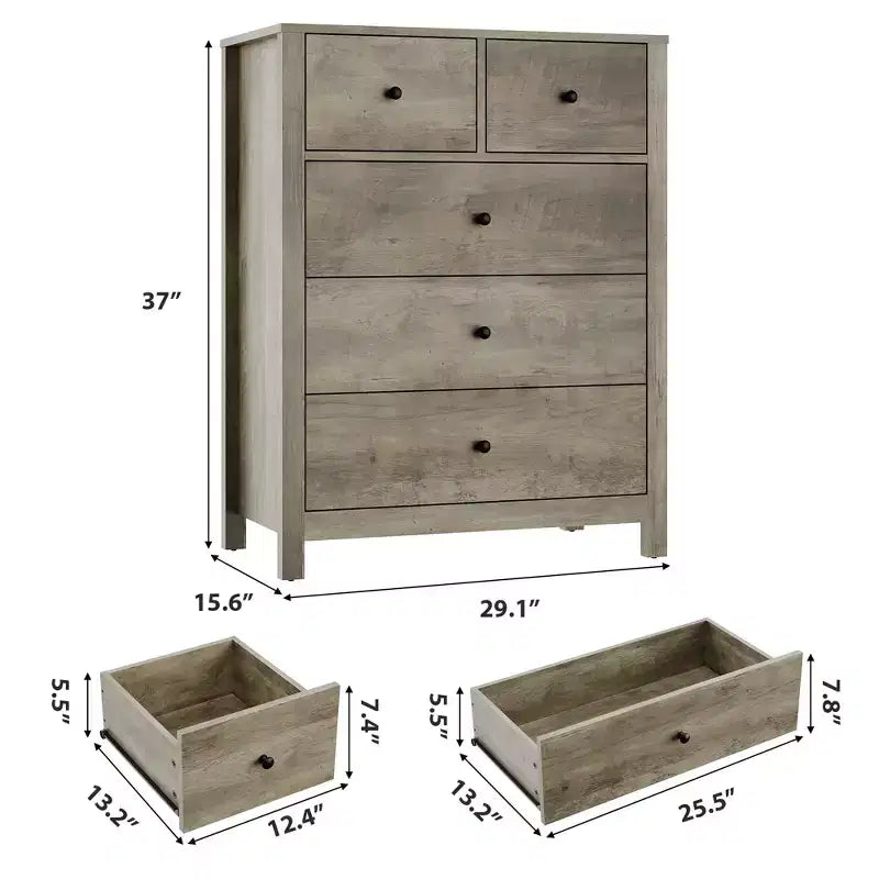 Commode 5 tiroirs - Meuble de rangement moderne en bois de 140 cm de haut avec dispositif anti-basculement pour chambre à coucher, salon, entrée, couloir et bureau à domicile