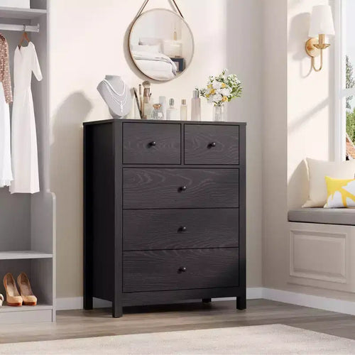 5-Drawer Dresser - 55 Tall Modern Wooden Storage Organizer with Anti-Tip Design for Bedroom, Living Room, Entryway, Hallway & Home Office