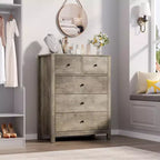 Commode 5 tiroirs - Meuble de rangement moderne en bois de 140 cm de haut avec dispositif anti-basculement pour chambre à coucher, salon, entrée, couloir et bureau à domicile