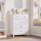 Commode 5 tiroirs - Meuble de rangement moderne en bois de 140 cm de haut avec dispositif anti-basculement pour chambre à coucher, salon, entrée, couloir et bureau à domicile