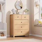 Commode 5 tiroirs - Meuble de rangement moderne en bois de 140 cm de haut avec dispositif anti-basculement pour chambre à coucher, salon, entrée, couloir et bureau à domicile