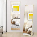 Miroir intégral doré, 150x40 cm avec support. Cadre en aluminium pour fixation murale, incliné ou autoportant dans n'importe quelle pièce