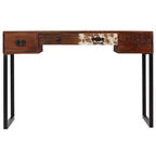 vidaXL Desk Home Office Computer Desk Solid Sheesham Wood and Real Leather - Dark Brown