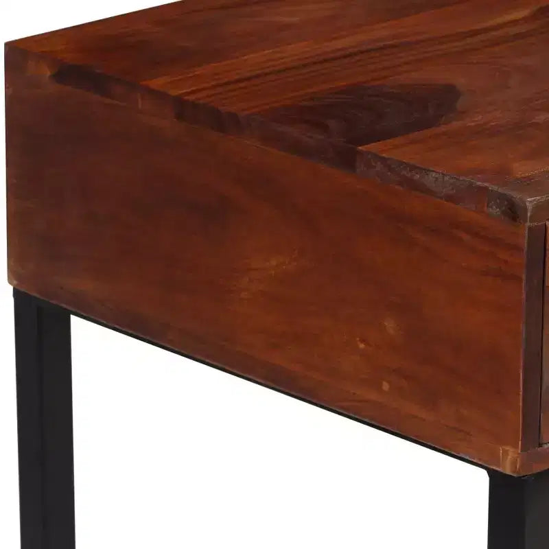 vidaXL Bureau d'ordinateur de bureau en bois de sheesham massif et cuir véritable - Marron foncé