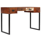 vidaXL Bureau d'ordinateur de bureau en bois de sheesham massif et cuir véritable - Marron foncé