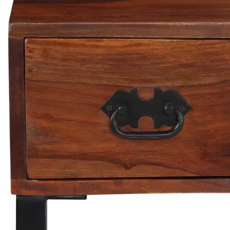 vidaXL Bureau d'ordinateur de bureau en bois de sheesham massif et cuir véritable - Marron foncé