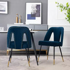 2 chaises de salle à manger modernes rembourrées en velours avec clous et pieds en métal noir aux embouts dorés, fauteuils d'appoint pour le salon, la chambre et le restaurant