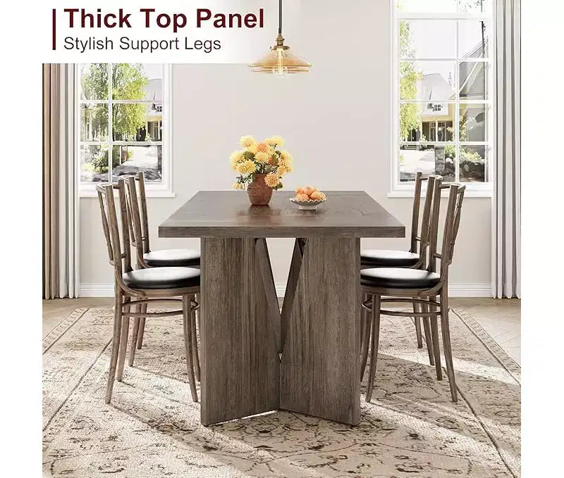 Table à manger rectangulaire de 180 cm pour 6-8 personnes, grande table de cuisine de style ferme, table de dîner en bois avec plateau épaissi et pieds plats robustes