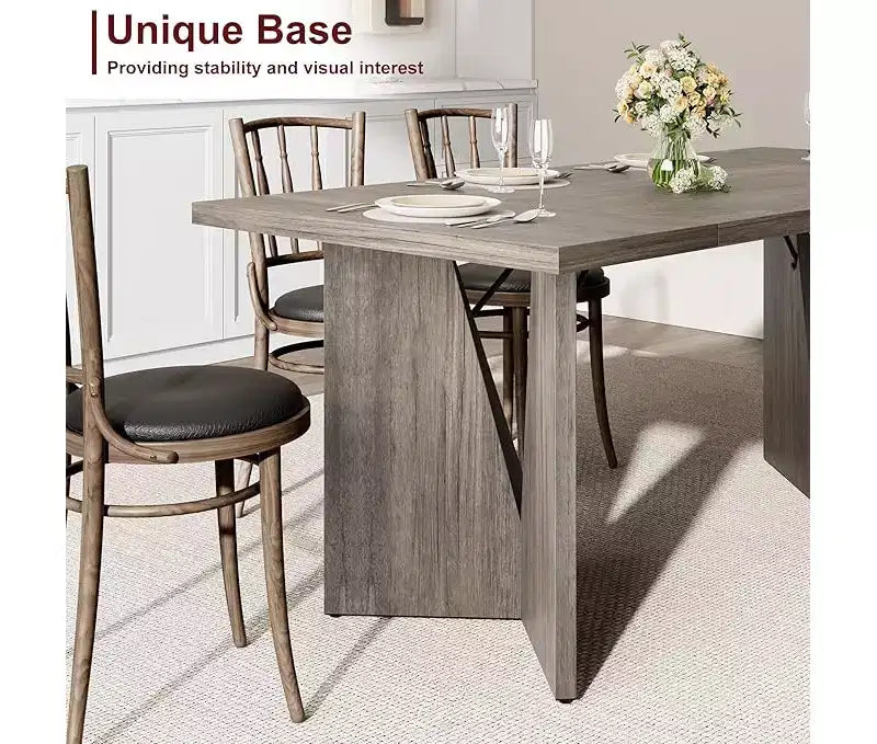 Table à manger rectangulaire de 180 cm pour 6-8 personnes, grande table de cuisine de style ferme, table de dîner en bois avec plateau épaissi et pieds plats robustes