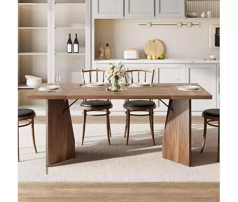 Table à manger rectangulaire de 180 cm pour 6-8 personnes, grande table de cuisine de style ferme, table de dîner en bois avec plateau épaissi et pieds plats robustes