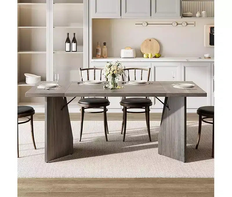 Table à manger rectangulaire de 180 cm pour 6-8 personnes, grande table de cuisine de style ferme, table de dîner en bois avec plateau épaissi et pieds plats robustes