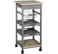 MDF Mobile Kitchen Island Cart with Drawer & Pull-Out Wire Basket - Gray (As Shown)