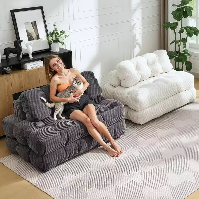 COZONY Canapé-lit pliant 3 en 1, chaise de sol pliable avec oreiller, futon de sol en velours côtelé, lit pliant en mousse déchiquetée pour salon/chambre à coucher