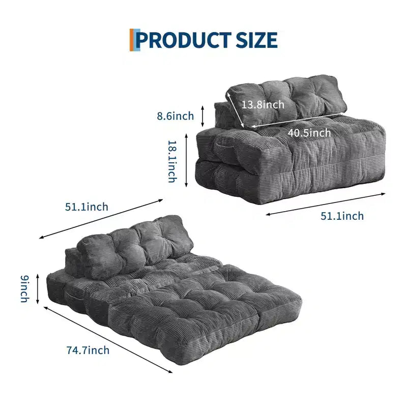 COZONY Canapé-lit pliant 3 en 1, chaise de sol pliable avec oreiller, futon de sol en velours côtelé, lit pliant en mousse déchiquetée pour salon/chambre à coucher