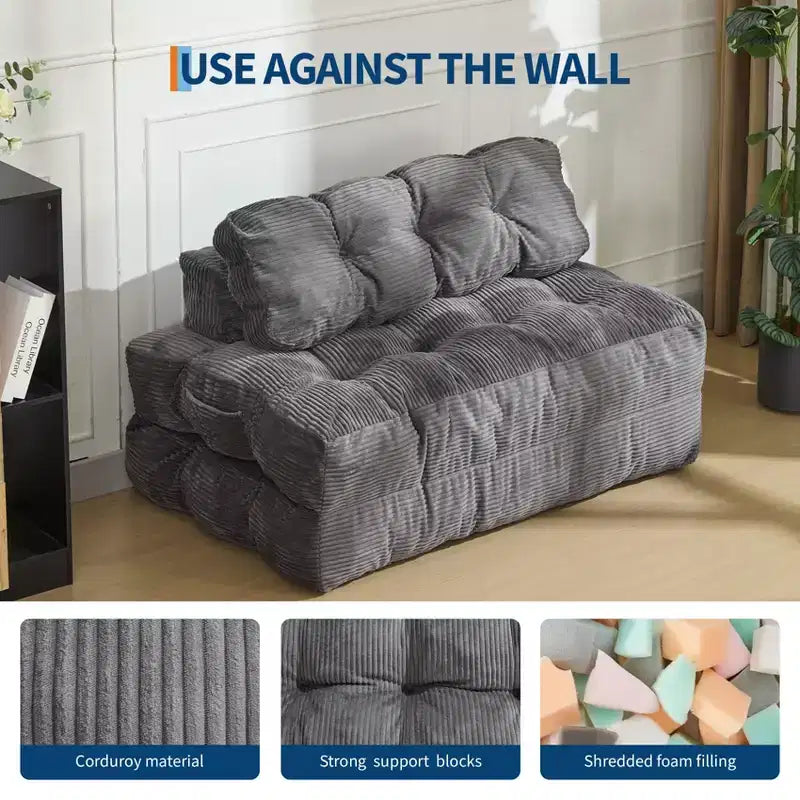 COZONY Canapé-lit pliant 3 en 1, chaise de sol pliable avec oreiller, futon de sol en velours côtelé, lit pliant en mousse déchiquetée pour salon/chambre à coucher