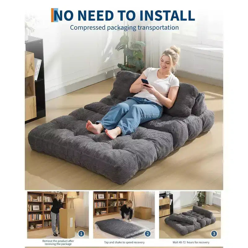 COZONY Canapé-lit pliant 3 en 1, chaise de sol pliable avec oreiller, futon de sol en velours côtelé, lit pliant en mousse déchiquetée pour salon/chambre à coucher